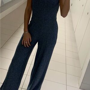 GAP Women's Ribbed Square Neck Jumpsuit - light blue